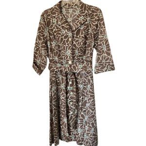 Boden Cocoa/Aqua 50s Shirtwaist Floral Dress - 14